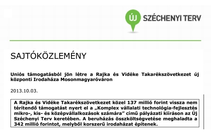 Sajtóközlemény